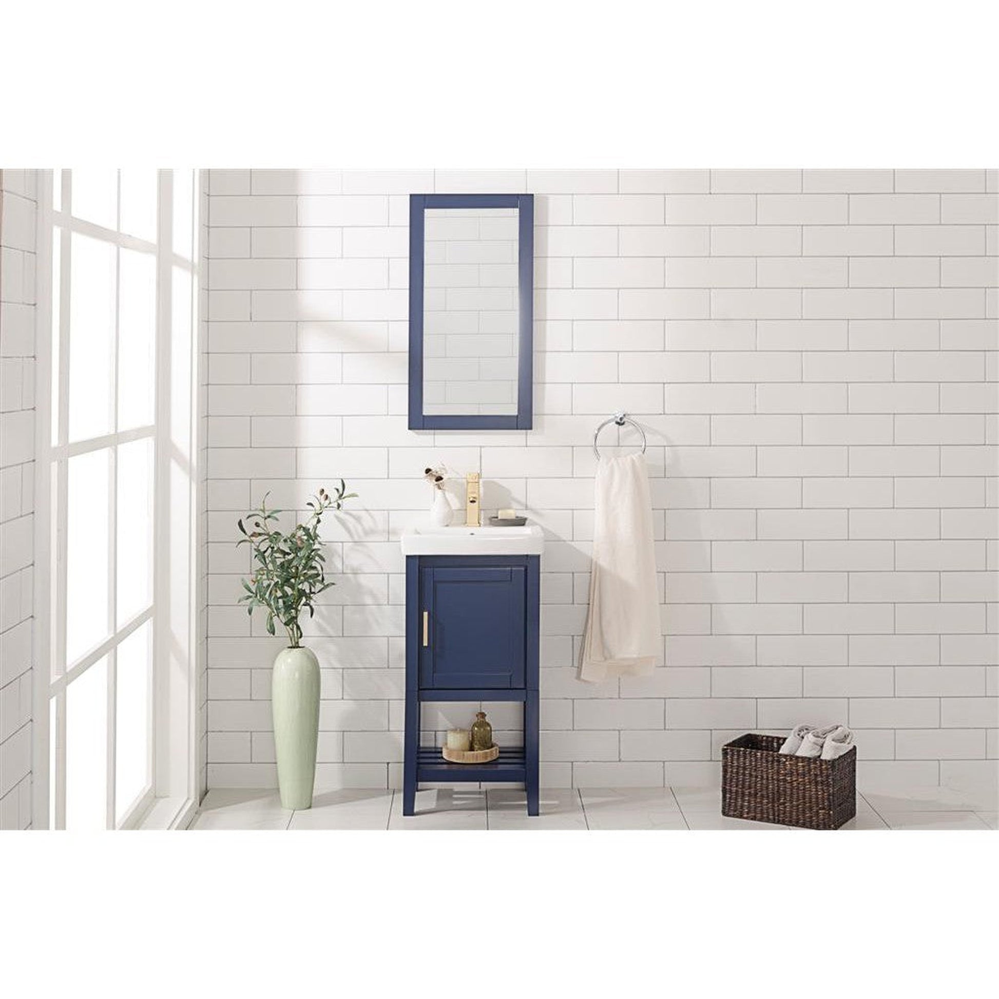 Legion Furniture WLF9018 18" Blue Freestanding Vanity Cabinet With White Ceramic Top and Sink