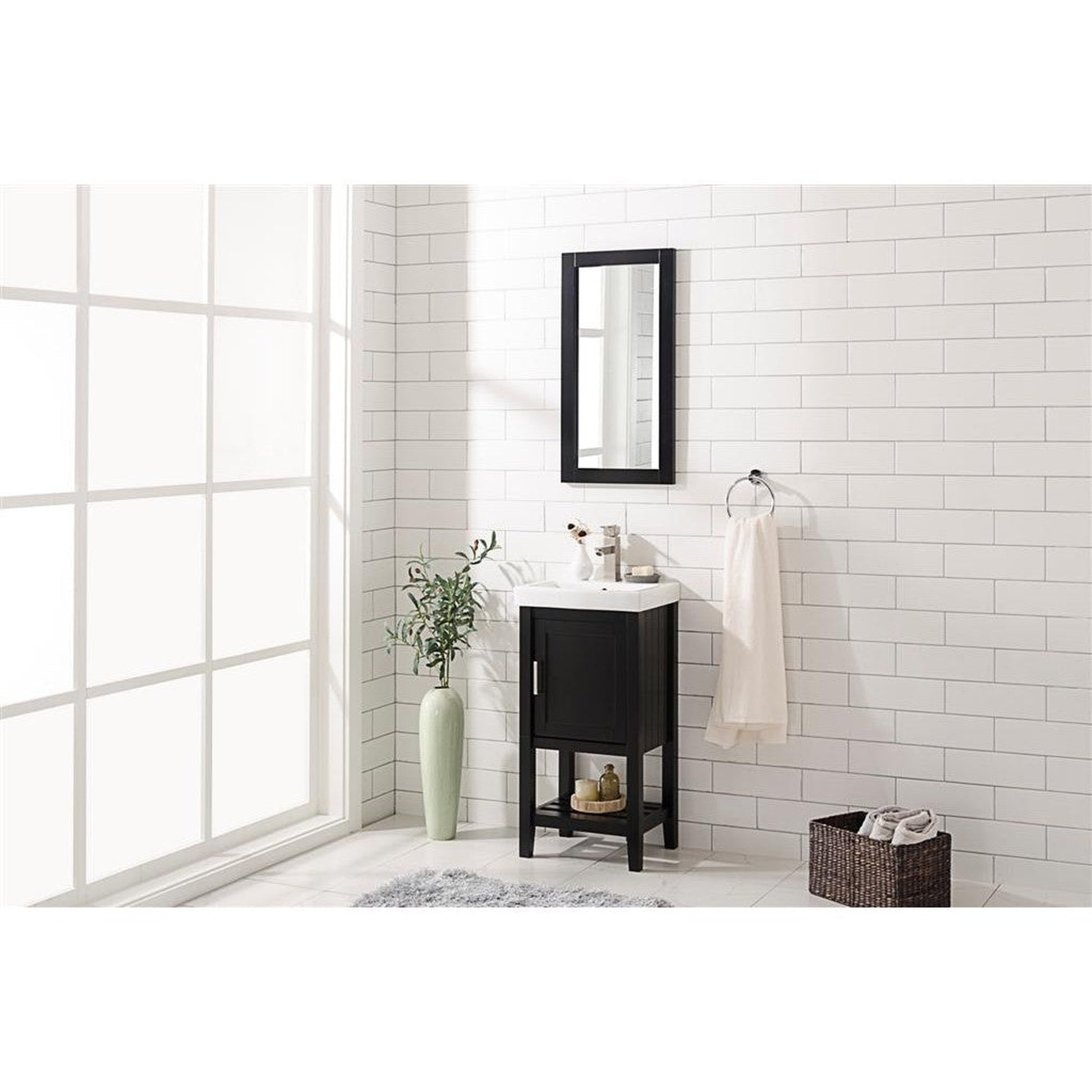 Legion Furniture WLF9018 18" Espresso Freestanding Vanity Cabinet With White Ceramic Top and Sink