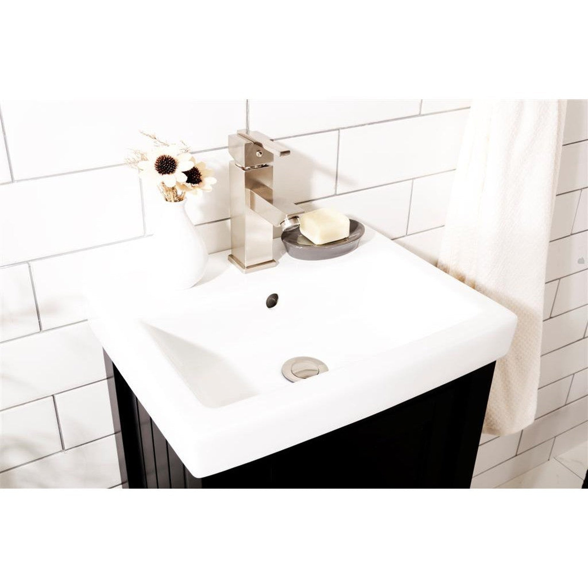 Legion Furniture WLF9018 18" Espresso Freestanding Vanity Cabinet With White Ceramic Top and Sink