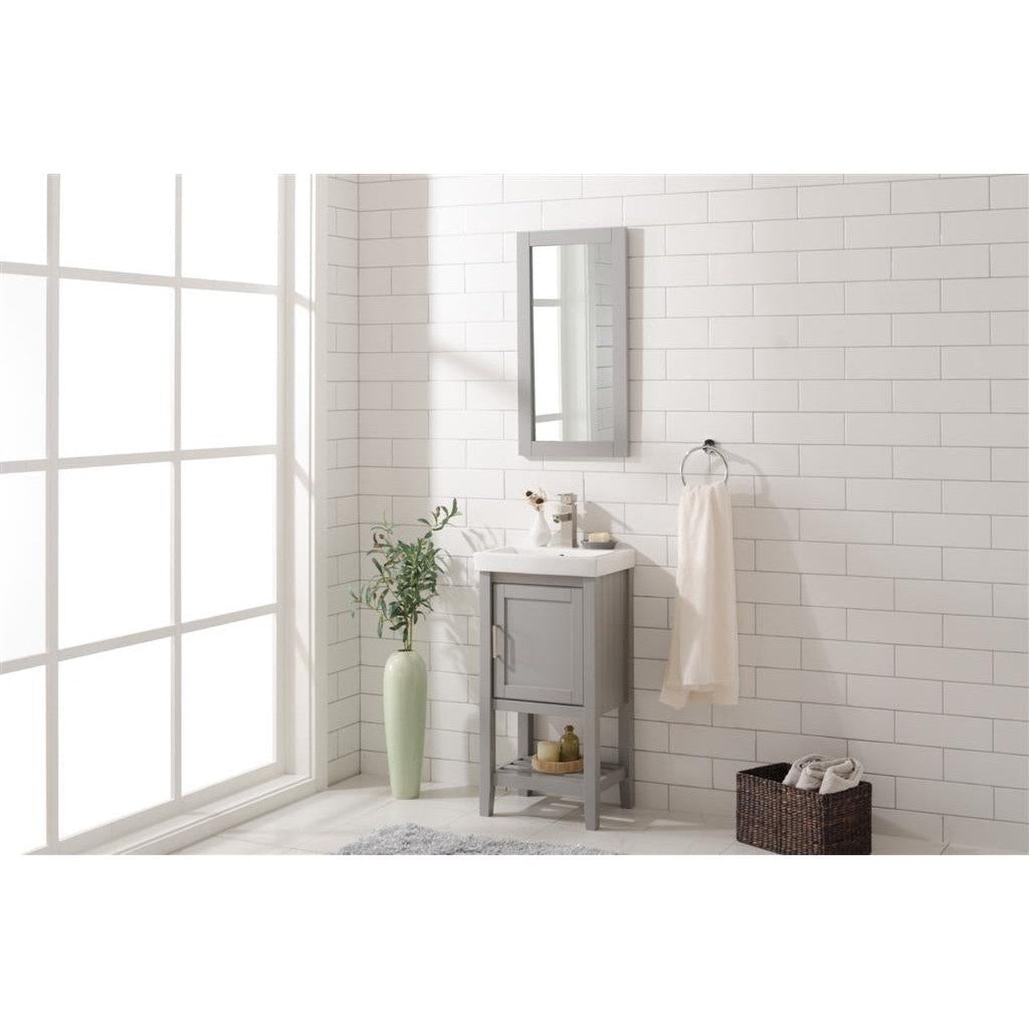 Legion Furniture WLF9018 18" Gray Freestanding Vanity Cabinet With White Ceramic Top and Sink