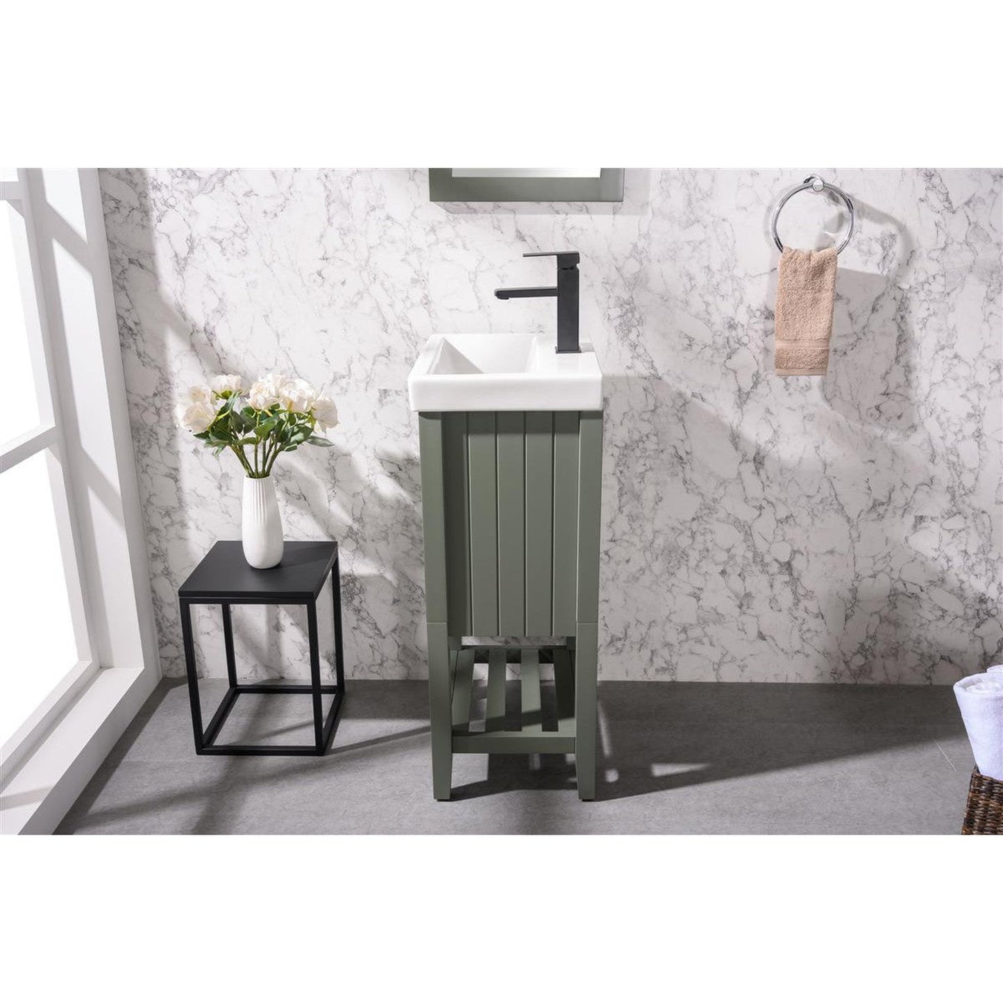 Legion Furniture WLF9018 18" Pewter Green Freestanding Vanity Cabinet With White Ceramic Top and Sink