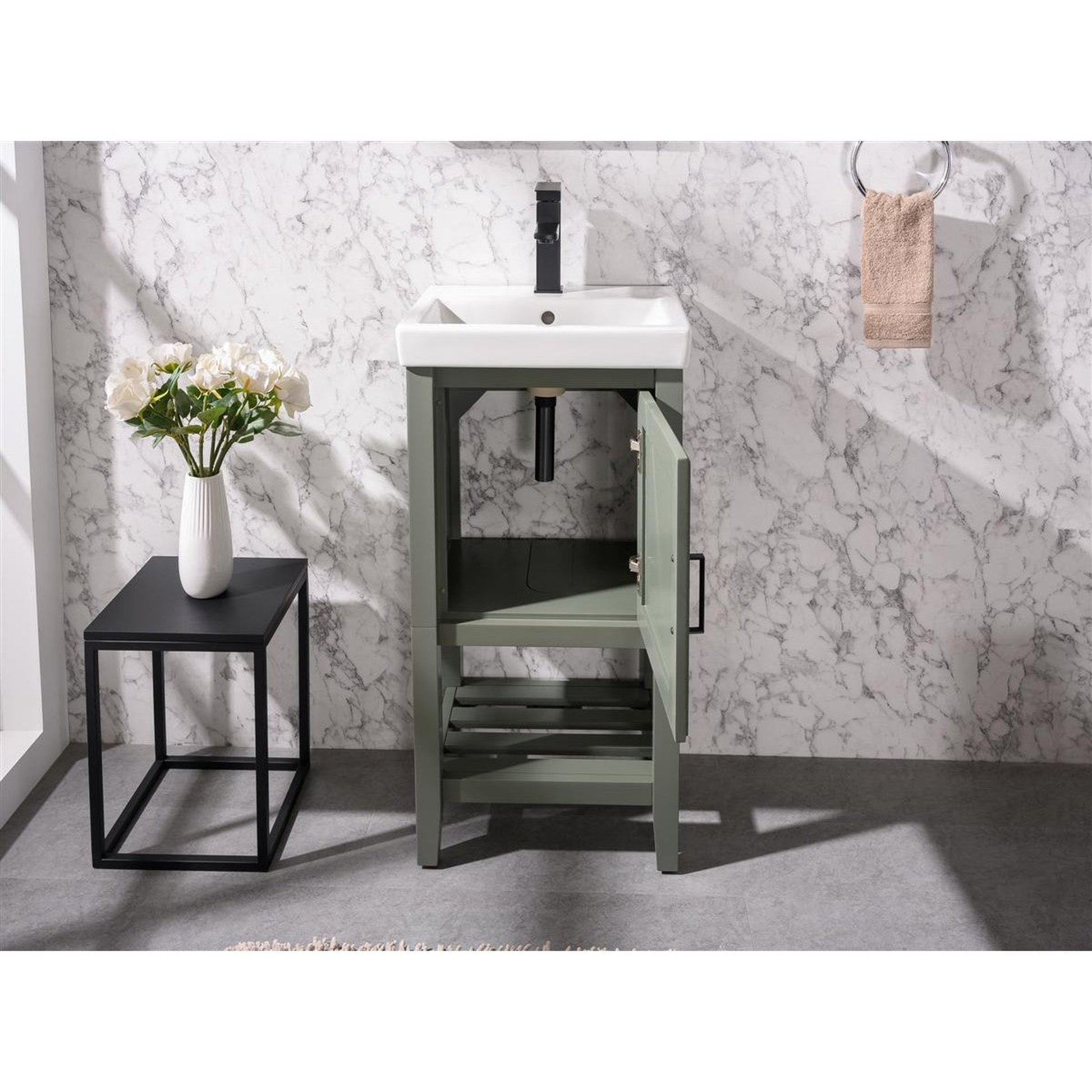 Legion Furniture WLF9018 18" Pewter Green Freestanding Vanity Cabinet With White Ceramic Top and Sink