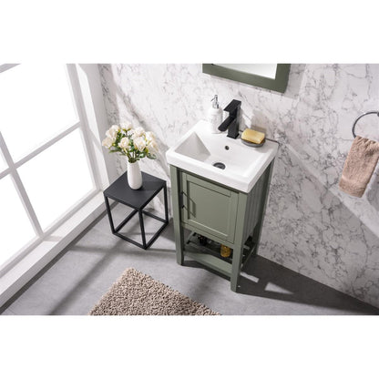 Legion Furniture WLF9018 18" Pewter Green Freestanding Vanity Cabinet With White Ceramic Top and Sink