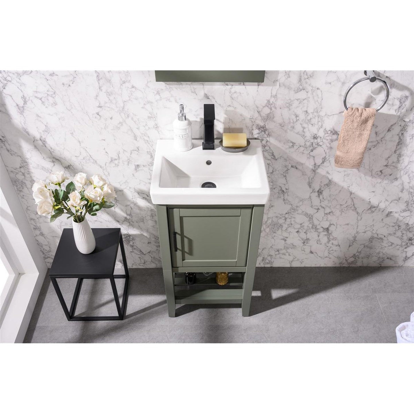 Legion Furniture WLF9018 18" Pewter Green Freestanding Vanity Cabinet With White Ceramic Top and Sink