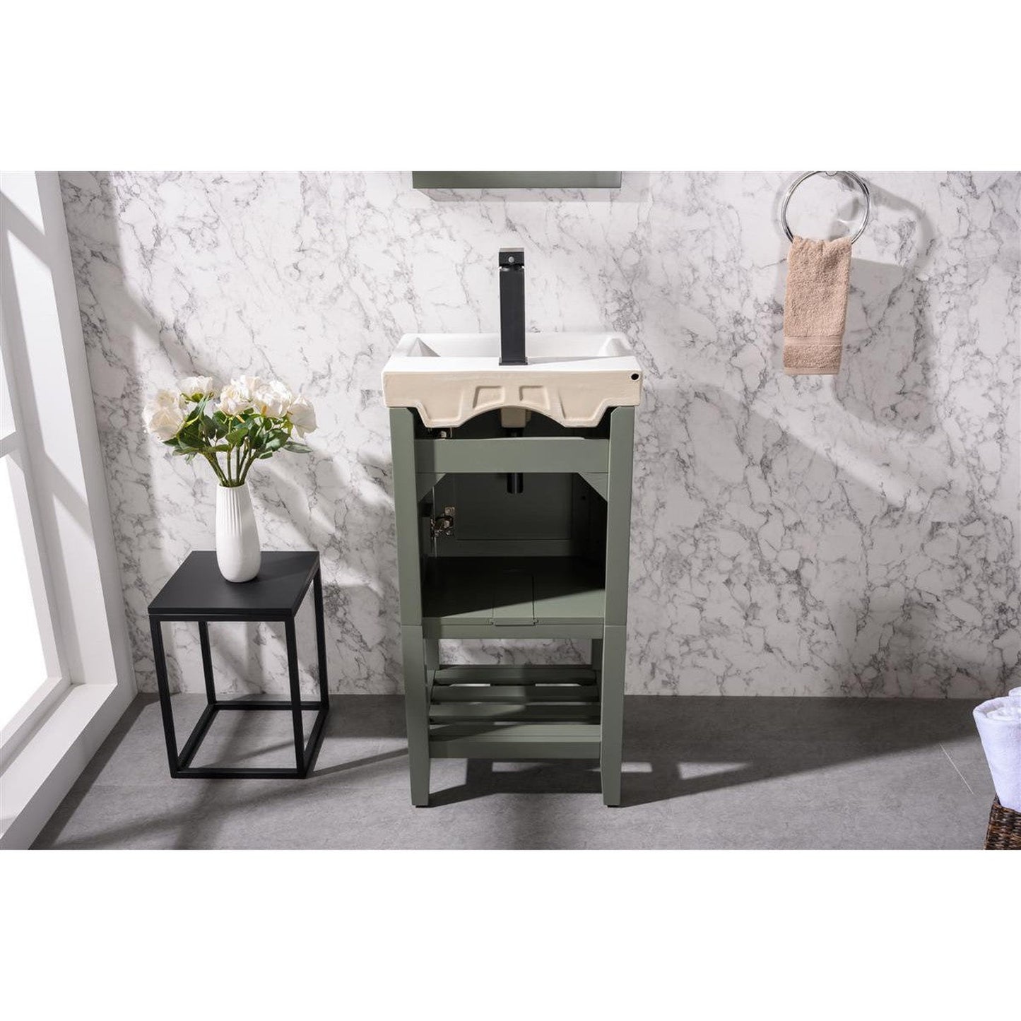 Legion Furniture WLF9018 18" Pewter Green Freestanding Vanity Cabinet With White Ceramic Top and Sink