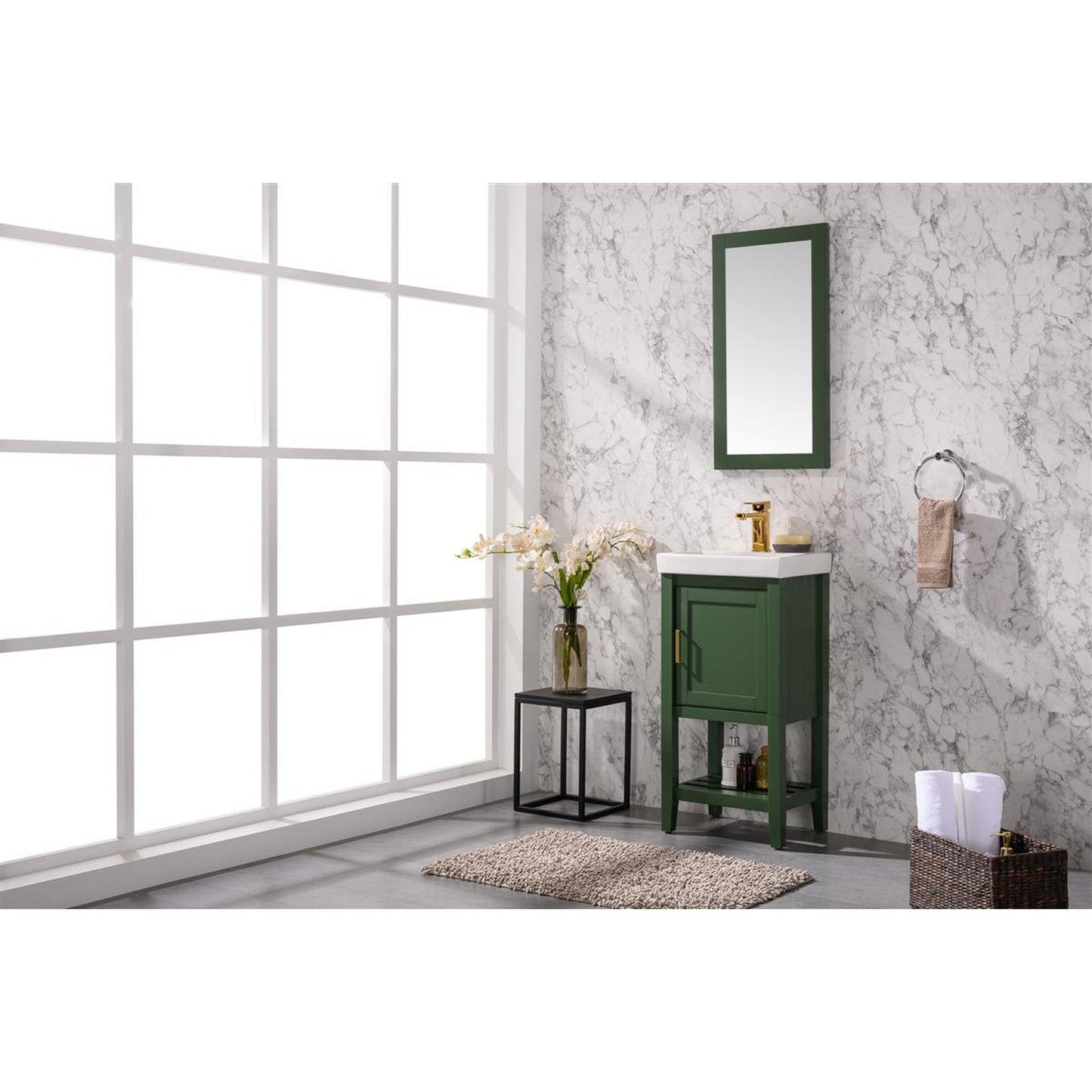Legion Furniture WLF9018 18" Vogue Green Freestanding Vanity Cabinet With White Ceramic Top and Sink