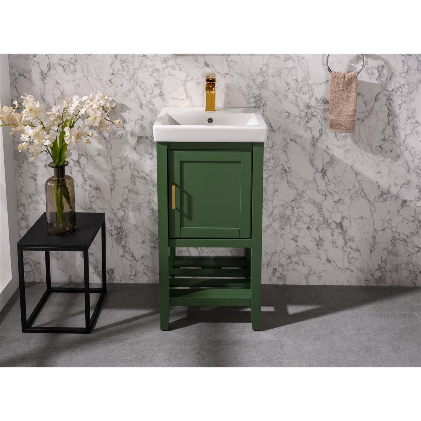 Legion Furniture WLF9018 18" Vogue Green Freestanding Vanity Cabinet With White Ceramic Top and Sink