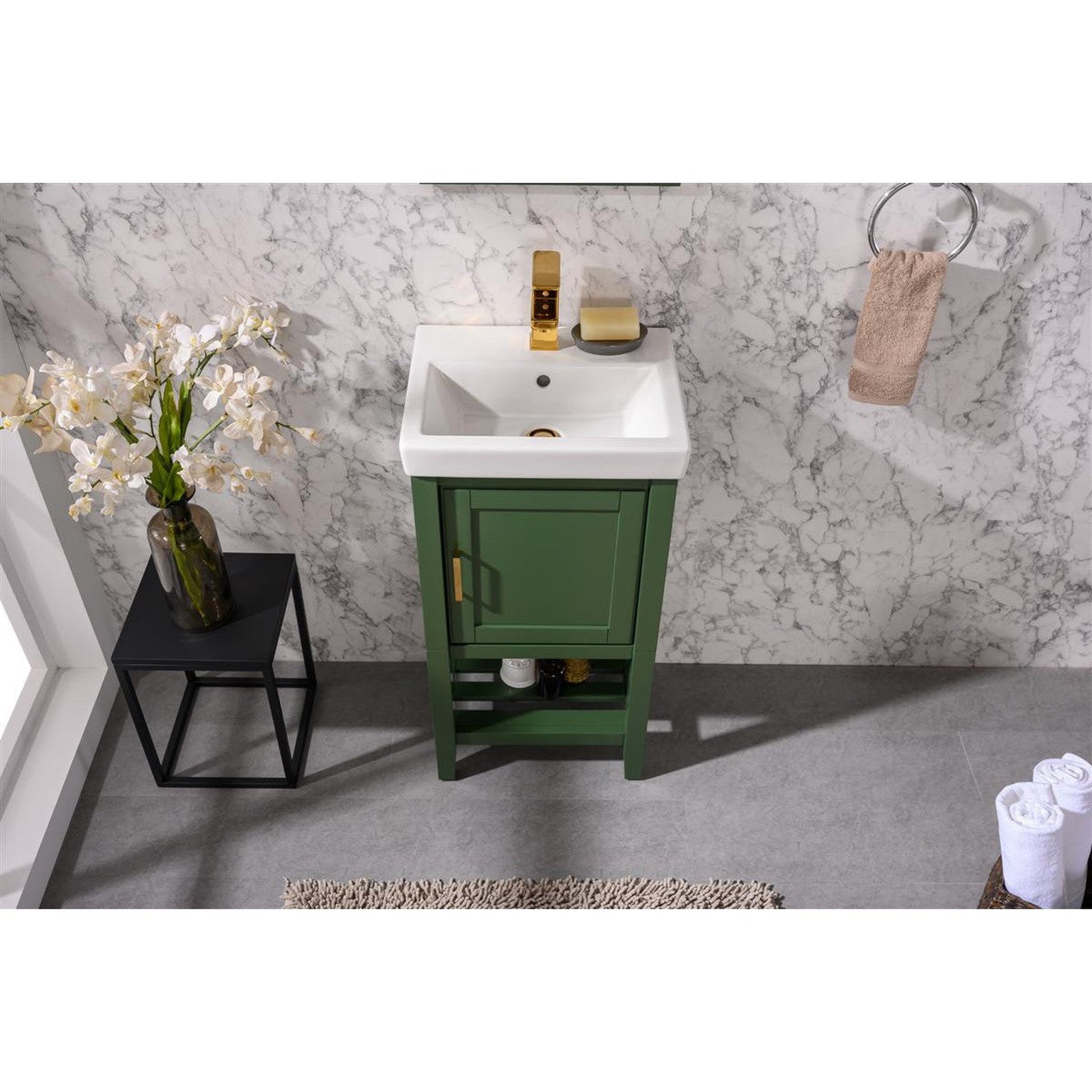 Legion Furniture WLF9018 18" Vogue Green Freestanding Vanity Cabinet With White Ceramic Top and Sink