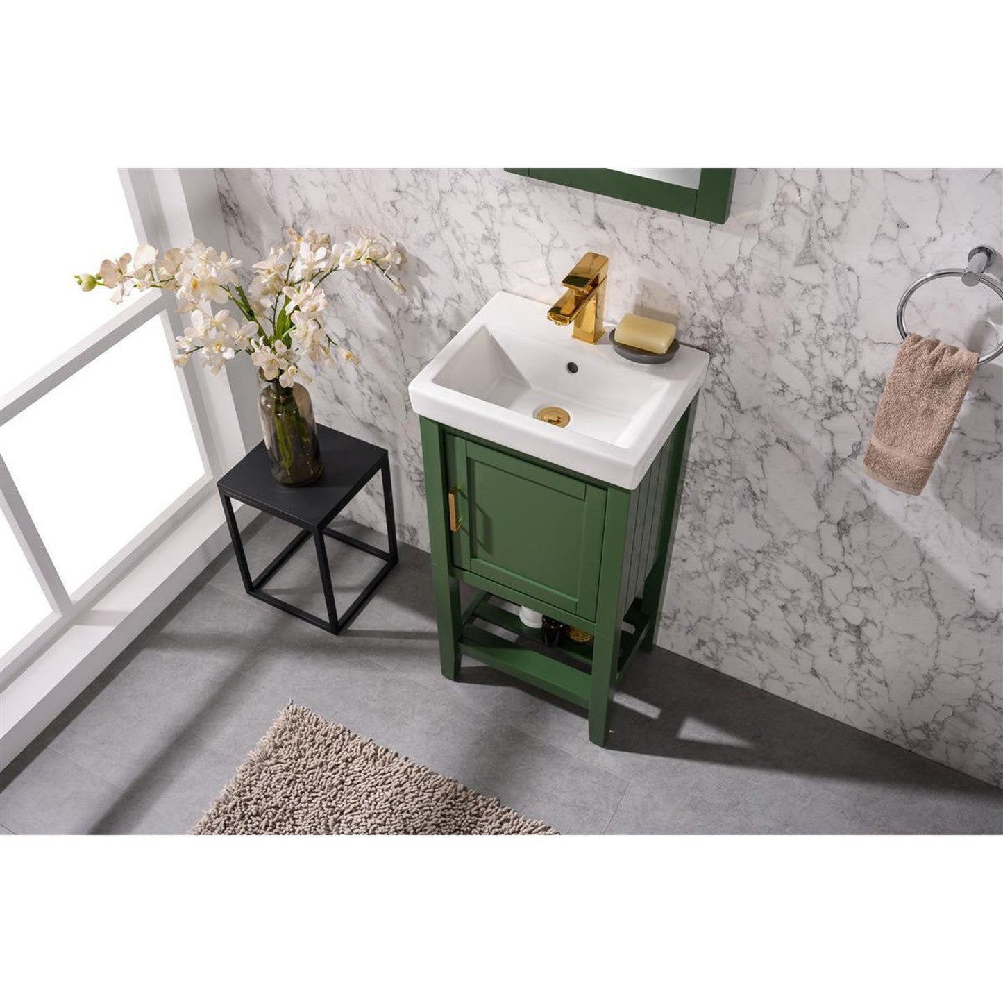 Legion Furniture WLF9018 18" Vogue Green Freestanding Vanity Cabinet With White Ceramic Top and Sink