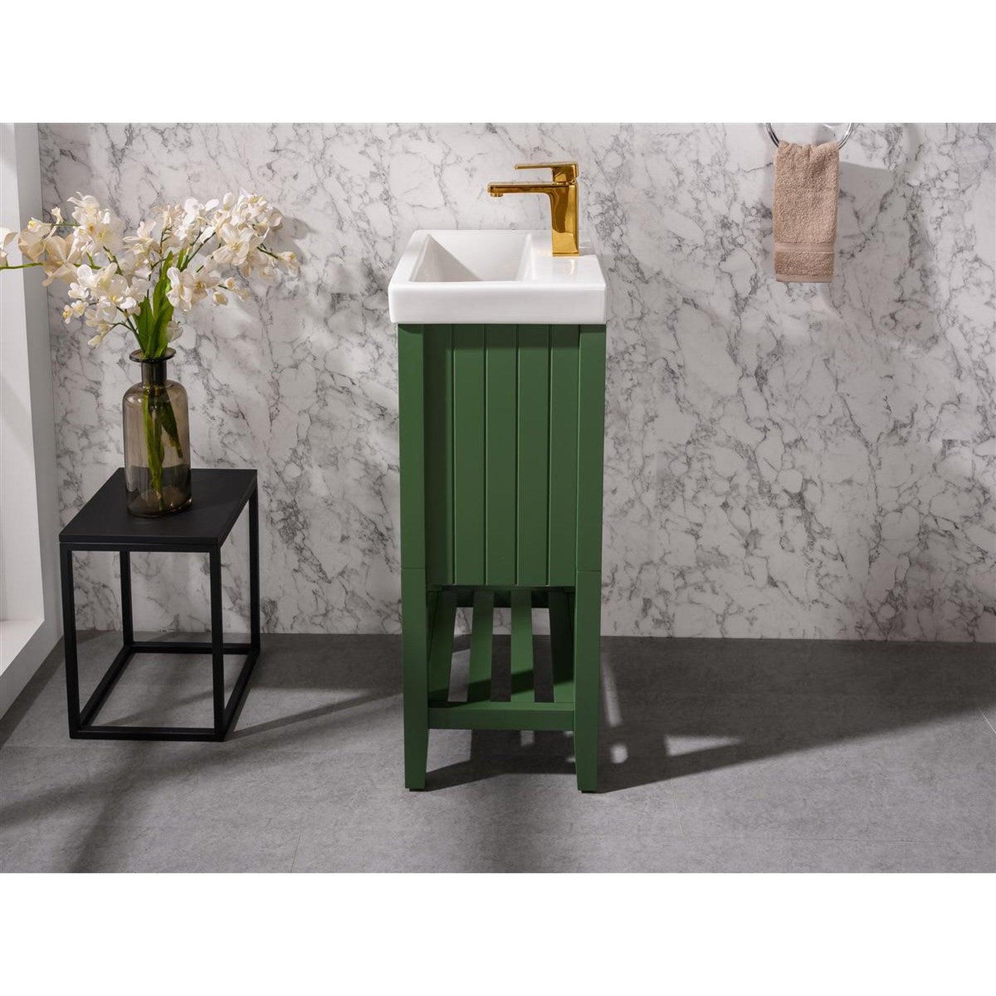 Legion Furniture WLF9018 18" Vogue Green Freestanding Vanity Cabinet With White Ceramic Top and Sink