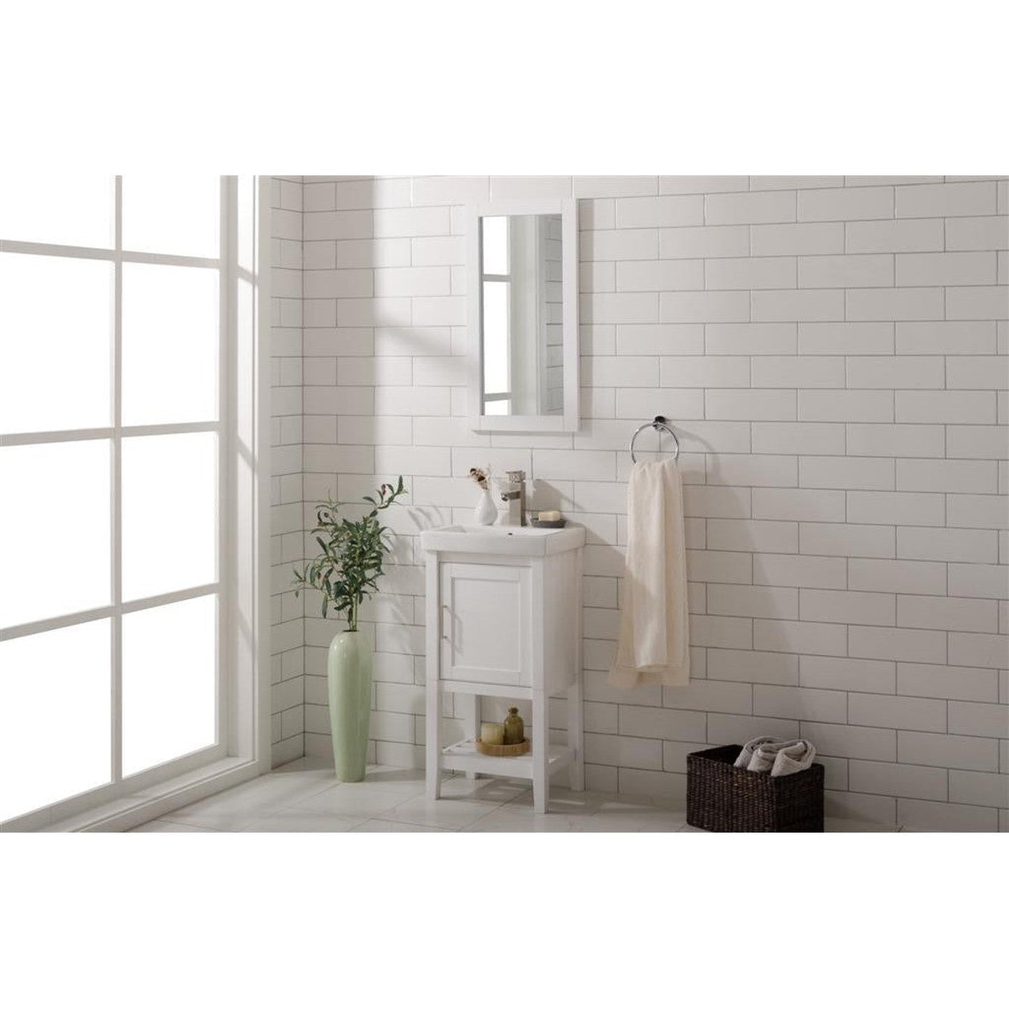 Legion Furniture WLF9018 18" White Freestanding Vanity Cabinet With White Ceramic Top and Sink