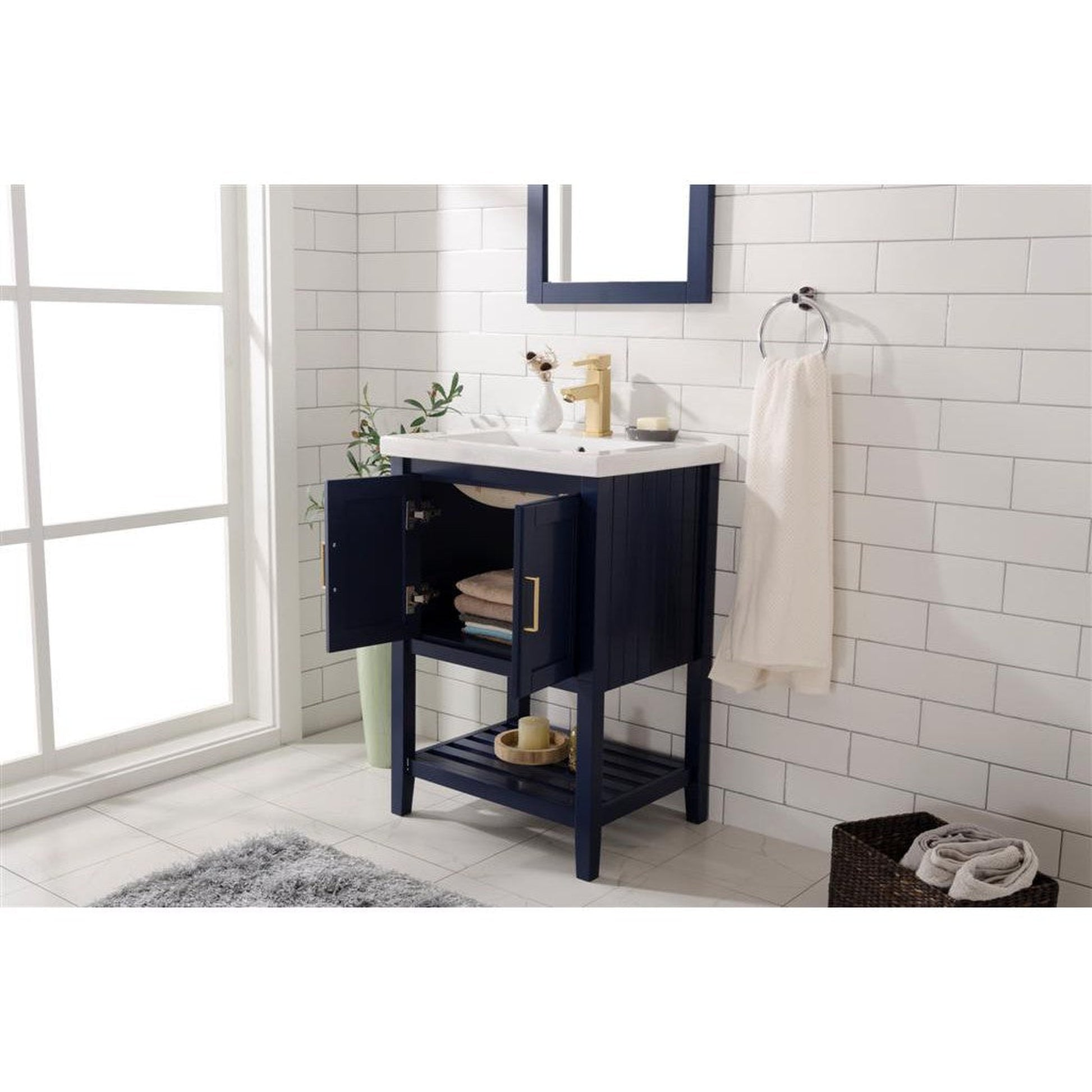 Legion Furniture WLF9024 24" Blue Freestanding Vanity Cabinet With White Ceramic Top and Sink