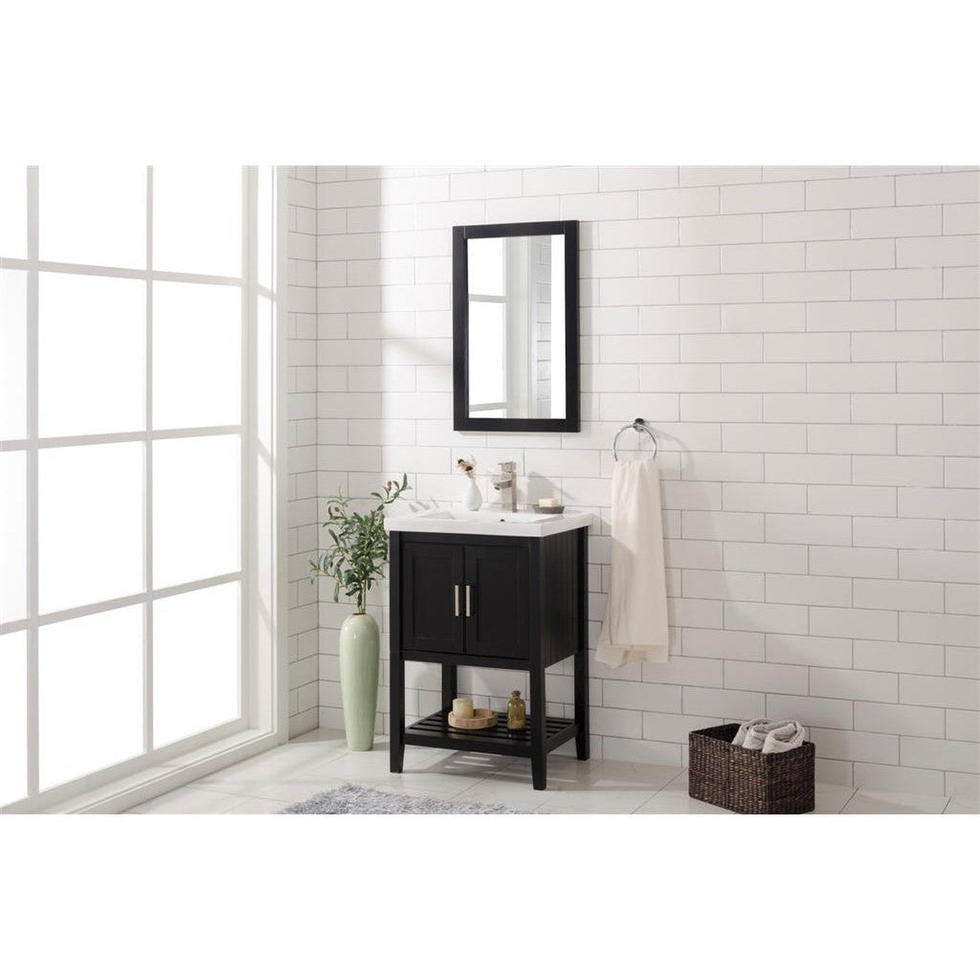 Legion Furniture WLF9024 24" Espresso Freestanding Vanity Cabinet With White Ceramic Top and Sink