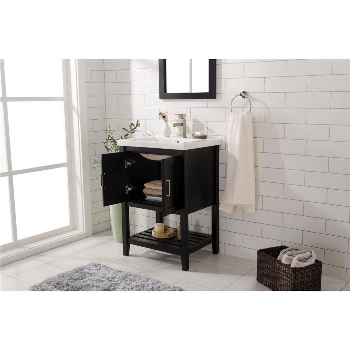 Legion Furniture WLF9024 24" Espresso Freestanding Vanity Cabinet With White Ceramic Top and Sink