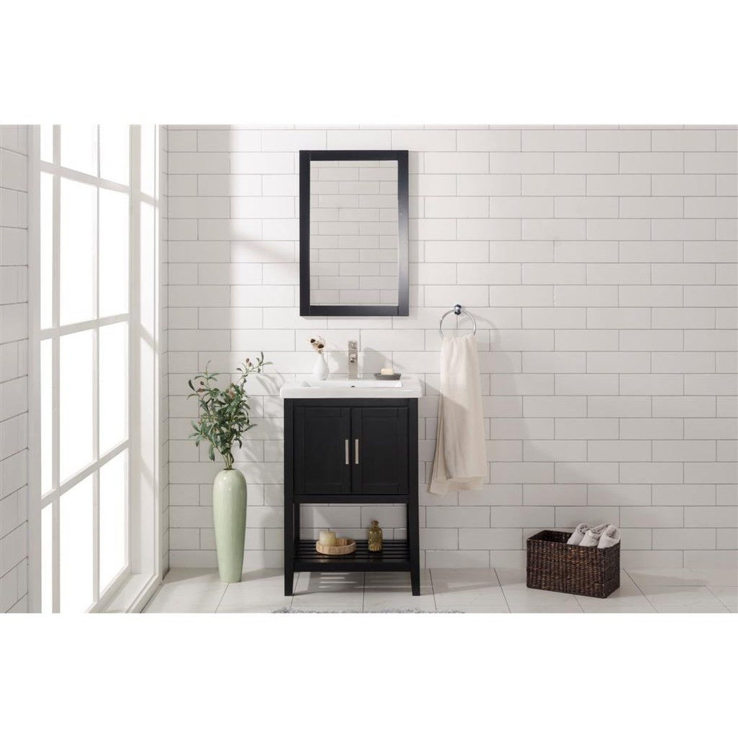 Legion Furniture WLF9024 24" Espresso Freestanding Vanity Cabinet With White Ceramic Top and Sink