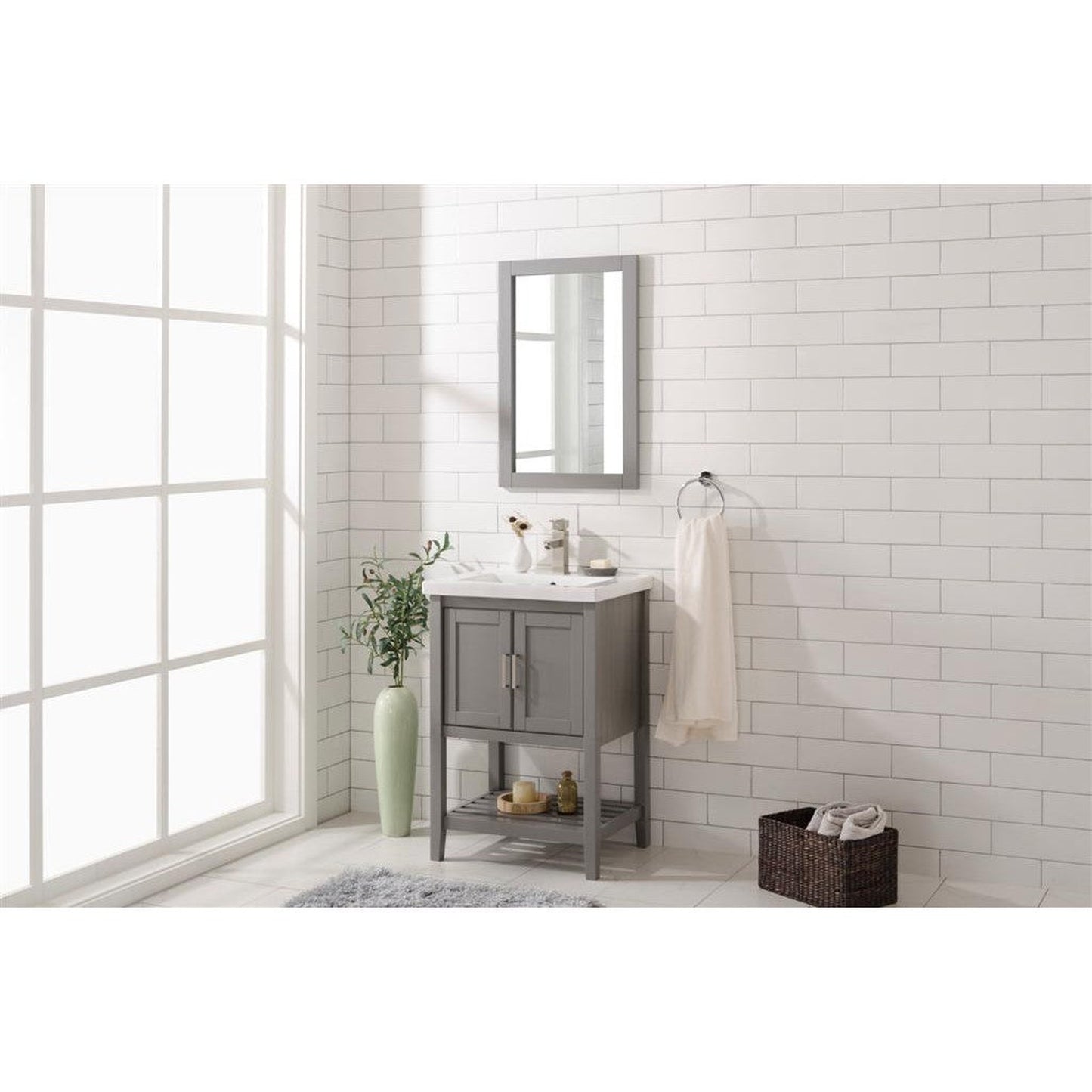 Legion Furniture WLF9024 24" Gray Freestanding Vanity Cabinet With White Ceramic Top and Sink