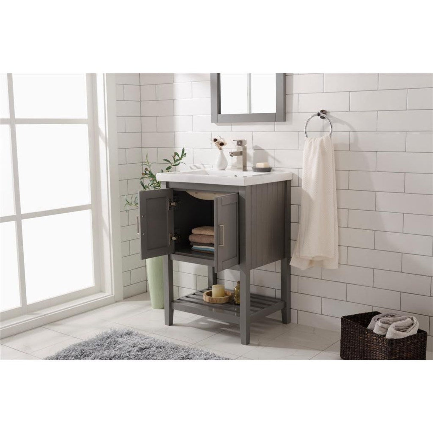 Legion Furniture WLF9024 24" Gray Freestanding Vanity Cabinet With White Ceramic Top and Sink