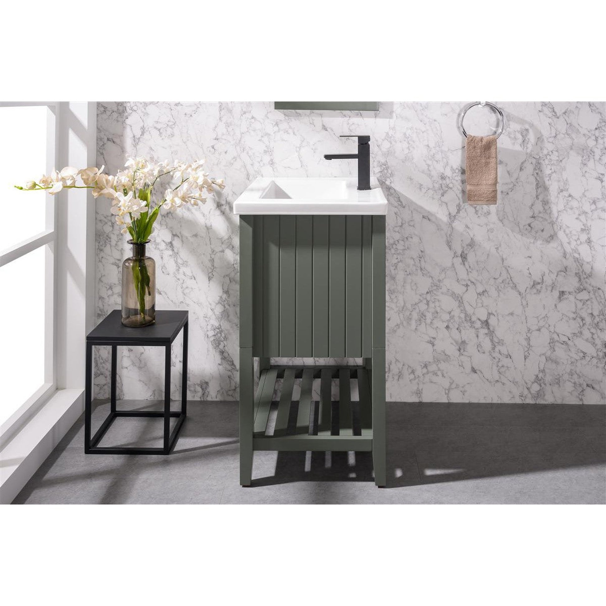 Legion Furniture WLF9024 24" Pewter Green Freestanding Vanity Cabinet With White Ceramic Top and Sink