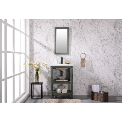 Legion Furniture WLF9024 24" Pewter Green Freestanding Vanity Cabinet With White Ceramic Top and Sink