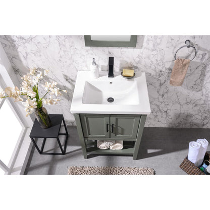 Legion Furniture WLF9024 24" Pewter Green Freestanding Vanity Cabinet With White Ceramic Top and Sink