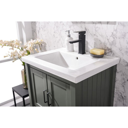 Legion Furniture WLF9024 24" Pewter Green Freestanding Vanity Cabinet With White Ceramic Top and Sink