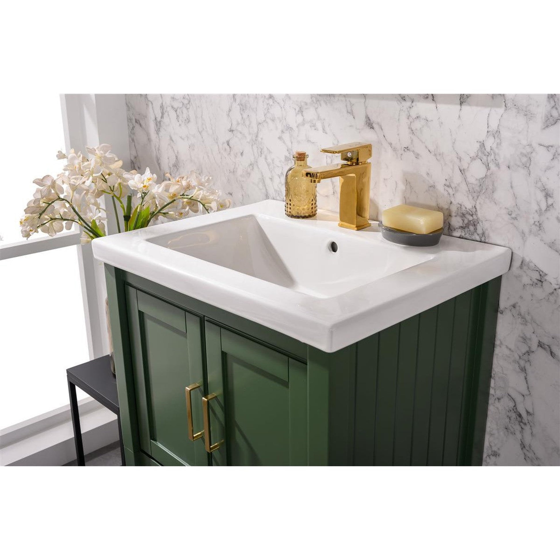 Legion Furniture WLF9024 24" Vogue Green Freestanding Vanity Cabinet With White Ceramic Top and Sink