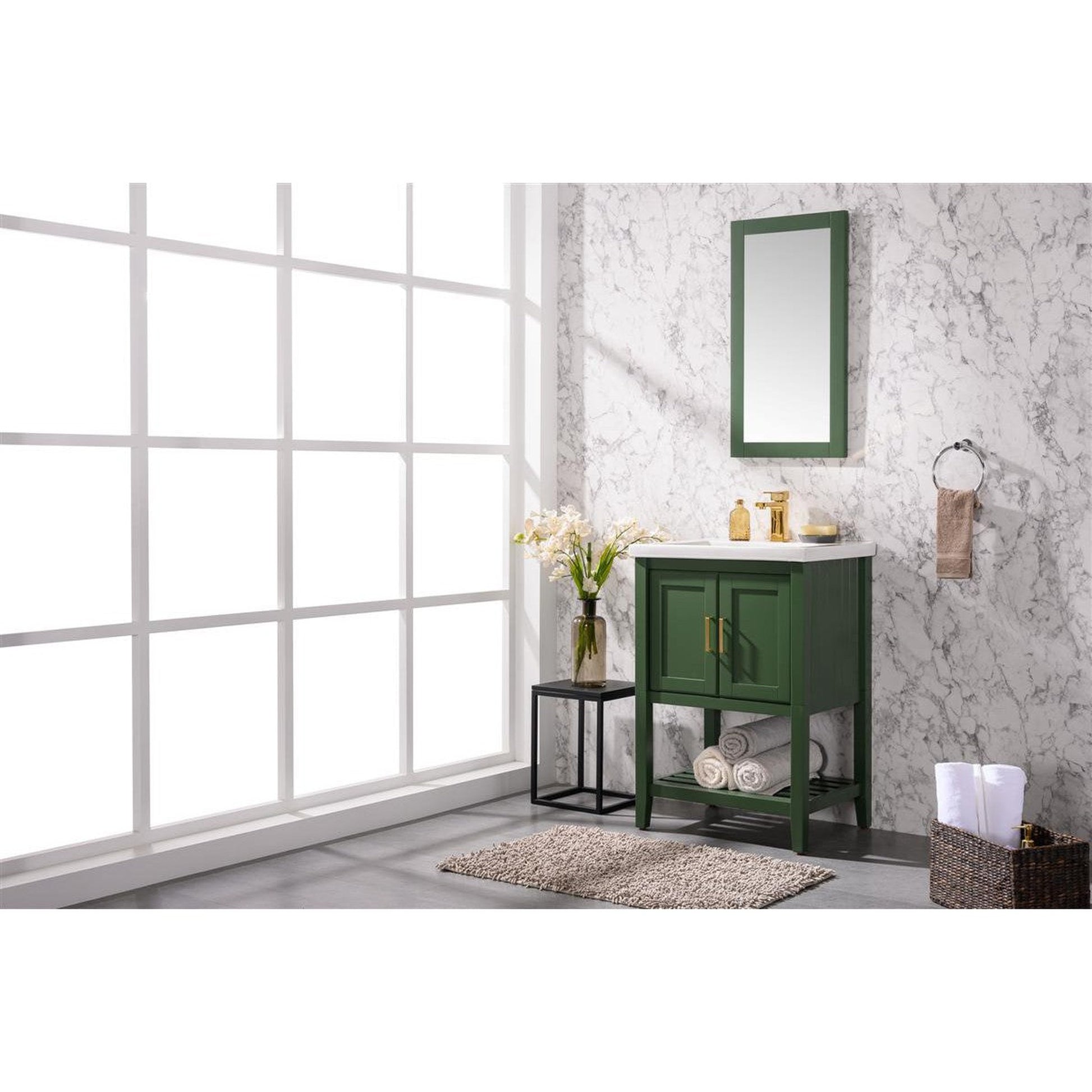 Legion Furniture WLF9024 24" Vogue Green Freestanding Vanity Cabinet With White Ceramic Top and Sink