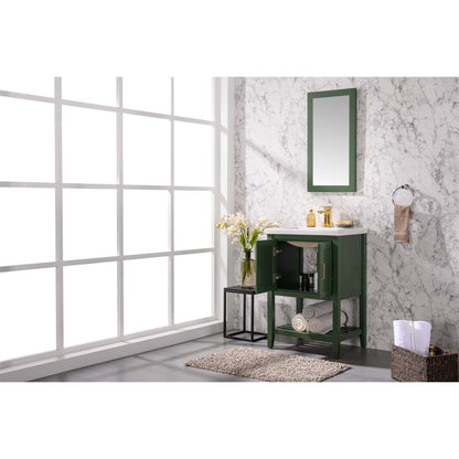 Legion Furniture WLF9024 24" Vogue Green Freestanding Vanity Cabinet With White Ceramic Top and Sink