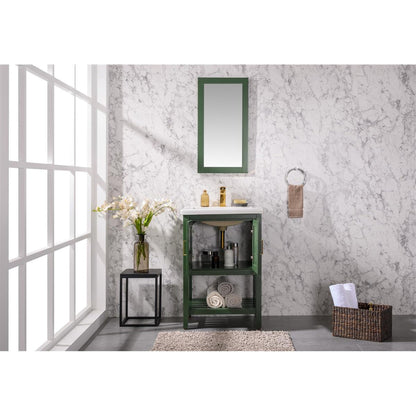 Legion Furniture WLF9024 24" Vogue Green Freestanding Vanity Cabinet With White Ceramic Top and Sink