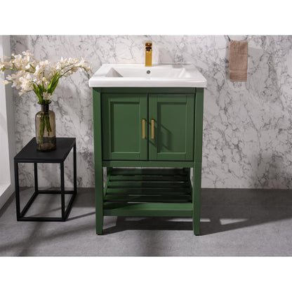 Legion Furniture WLF9024 24" Vogue Green Freestanding Vanity Cabinet With White Ceramic Top and Sink