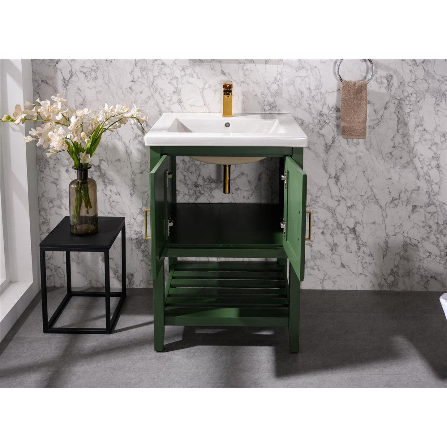 Legion Furniture WLF9024 24" Vogue Green Freestanding Vanity Cabinet With White Ceramic Top and Sink