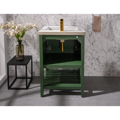 Legion Furniture WLF9024 24" Vogue Green Freestanding Vanity Cabinet With White Ceramic Top and Sink