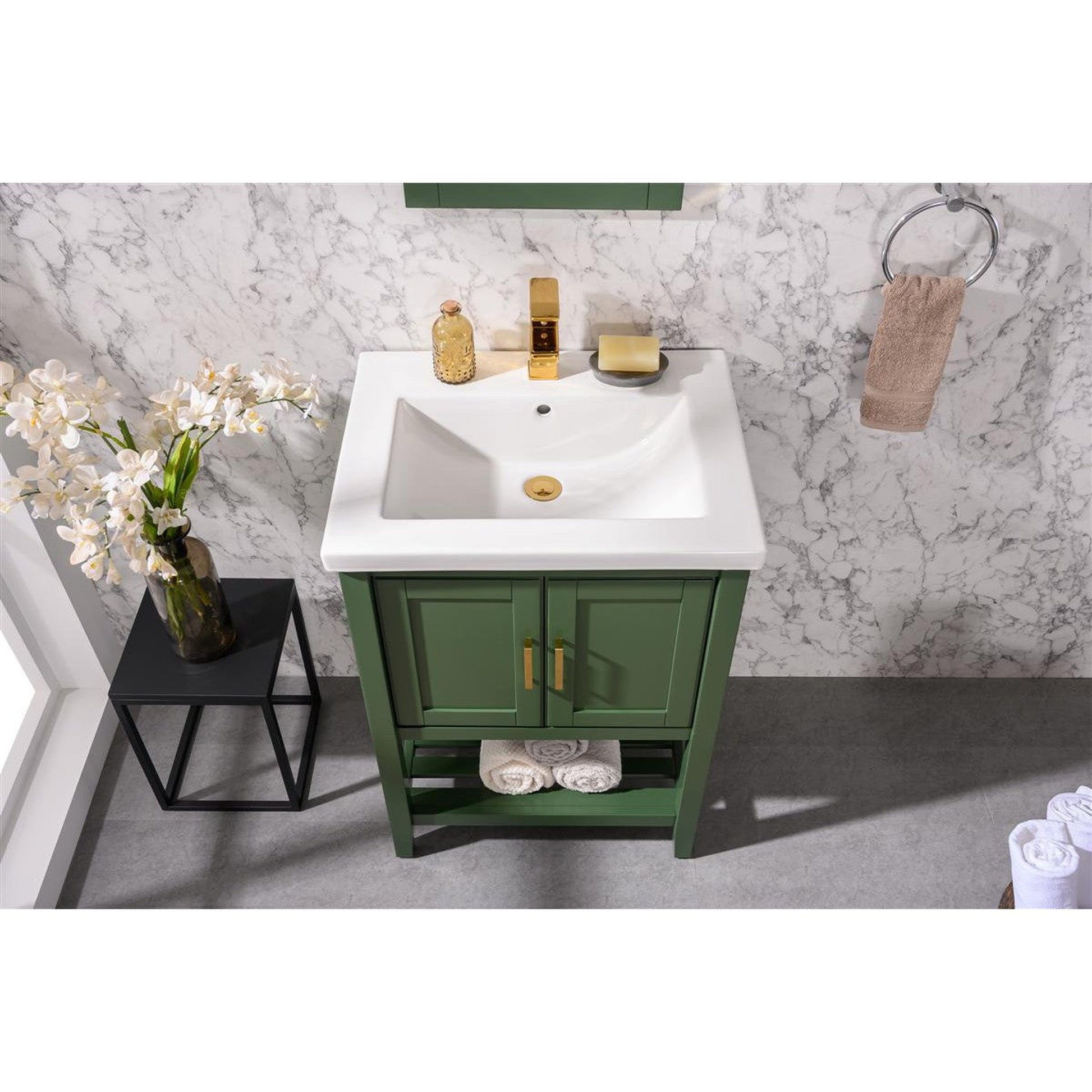 Legion Furniture WLF9024 24" Vogue Green Freestanding Vanity Cabinet With White Ceramic Top and Sink