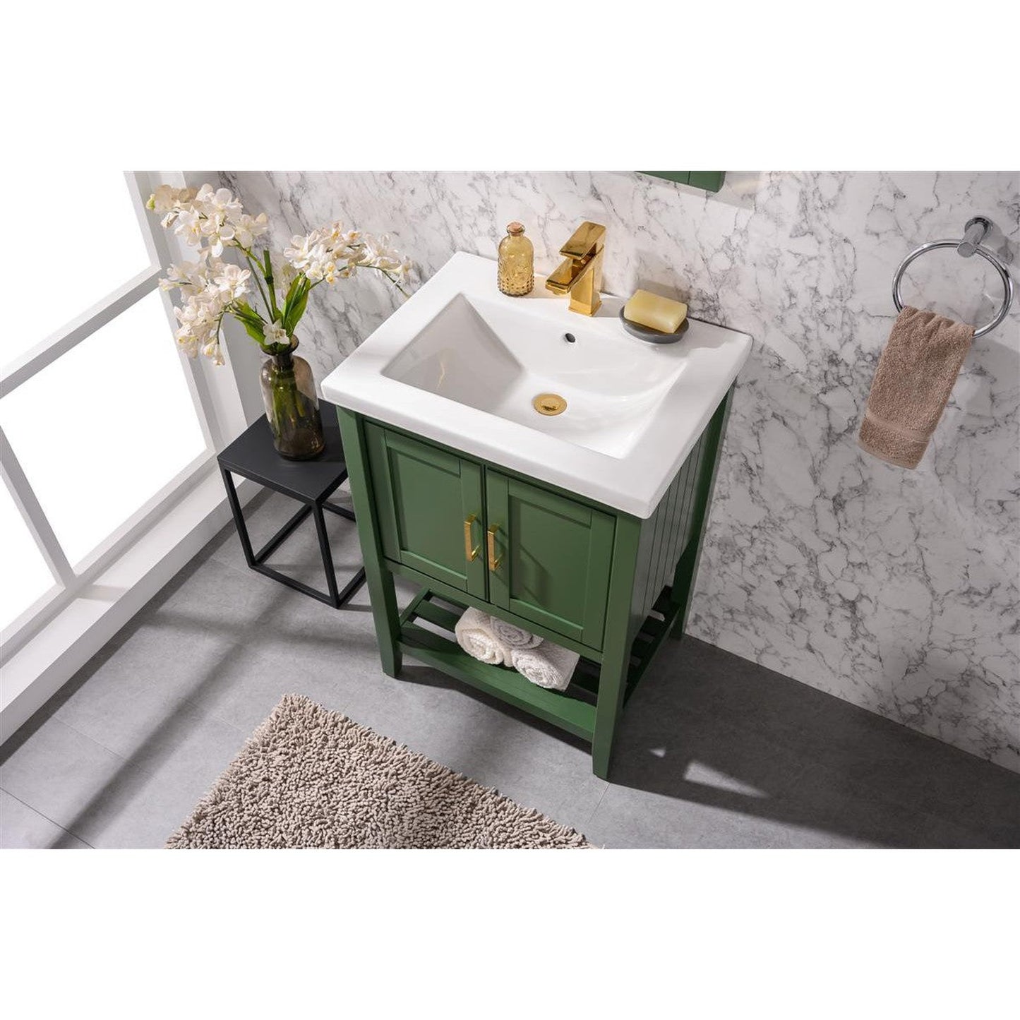 Legion Furniture WLF9024 24" Vogue Green Freestanding Vanity Cabinet With White Ceramic Top and Sink