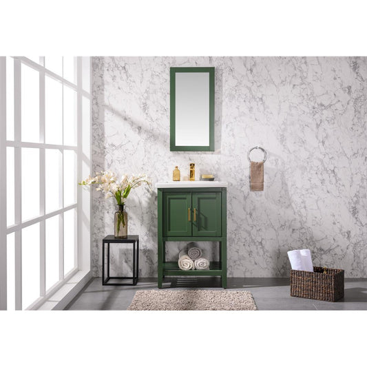 Legion Furniture WLF9024 24" Vogue Green Freestanding Vanity Cabinet With White Ceramic Top and Sink