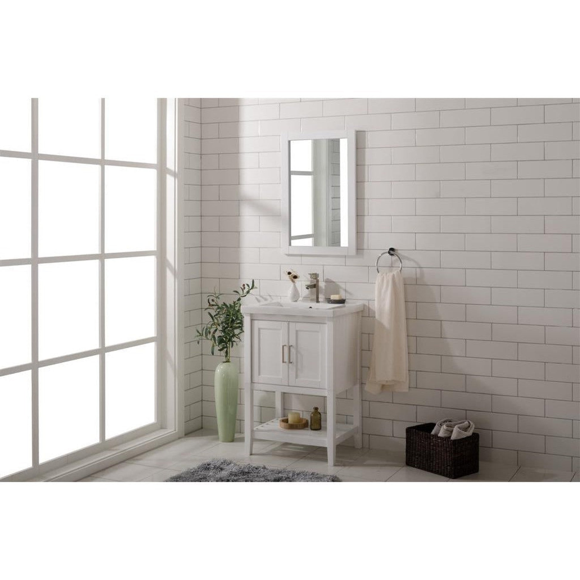 Legion Furniture WLF9024 24" White Freestanding Vanity Cabinet With White Ceramic Top and Sink