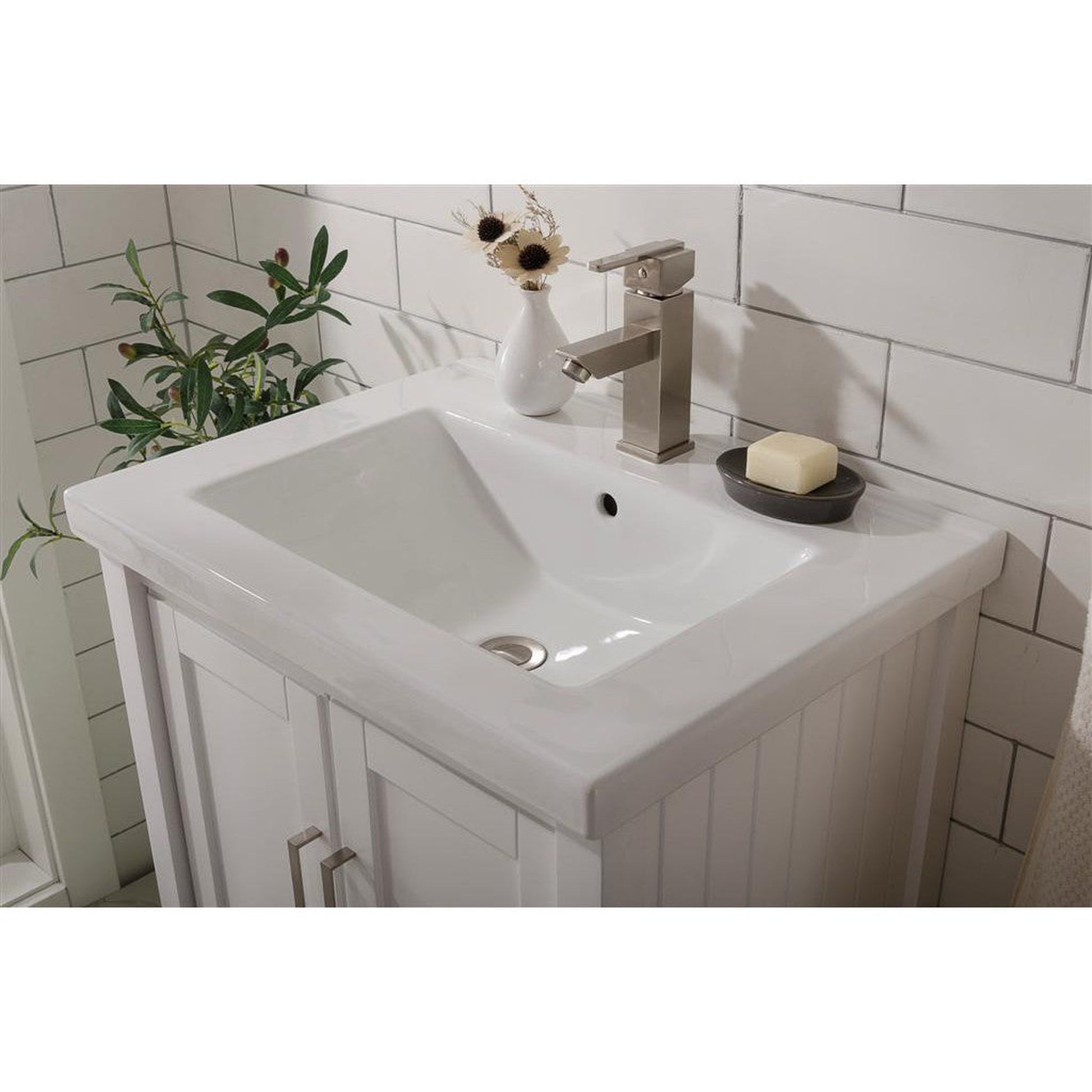 Legion Furniture WLF9024 24" White Freestanding Vanity Cabinet With White Ceramic Top and Sink