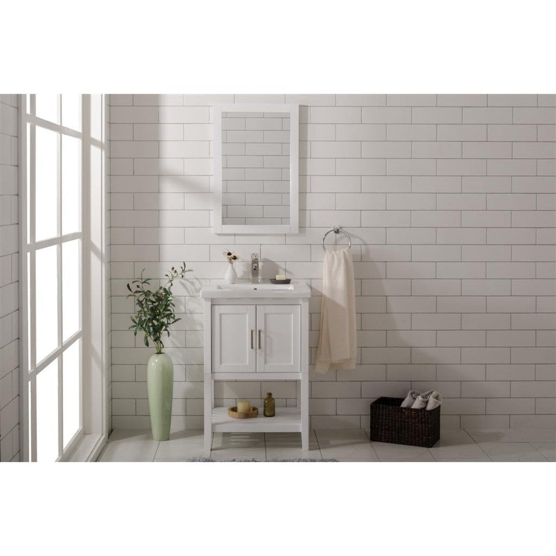 Legion Furniture WLF9024 24" White Freestanding Vanity Cabinet With White Ceramic Top and Sink