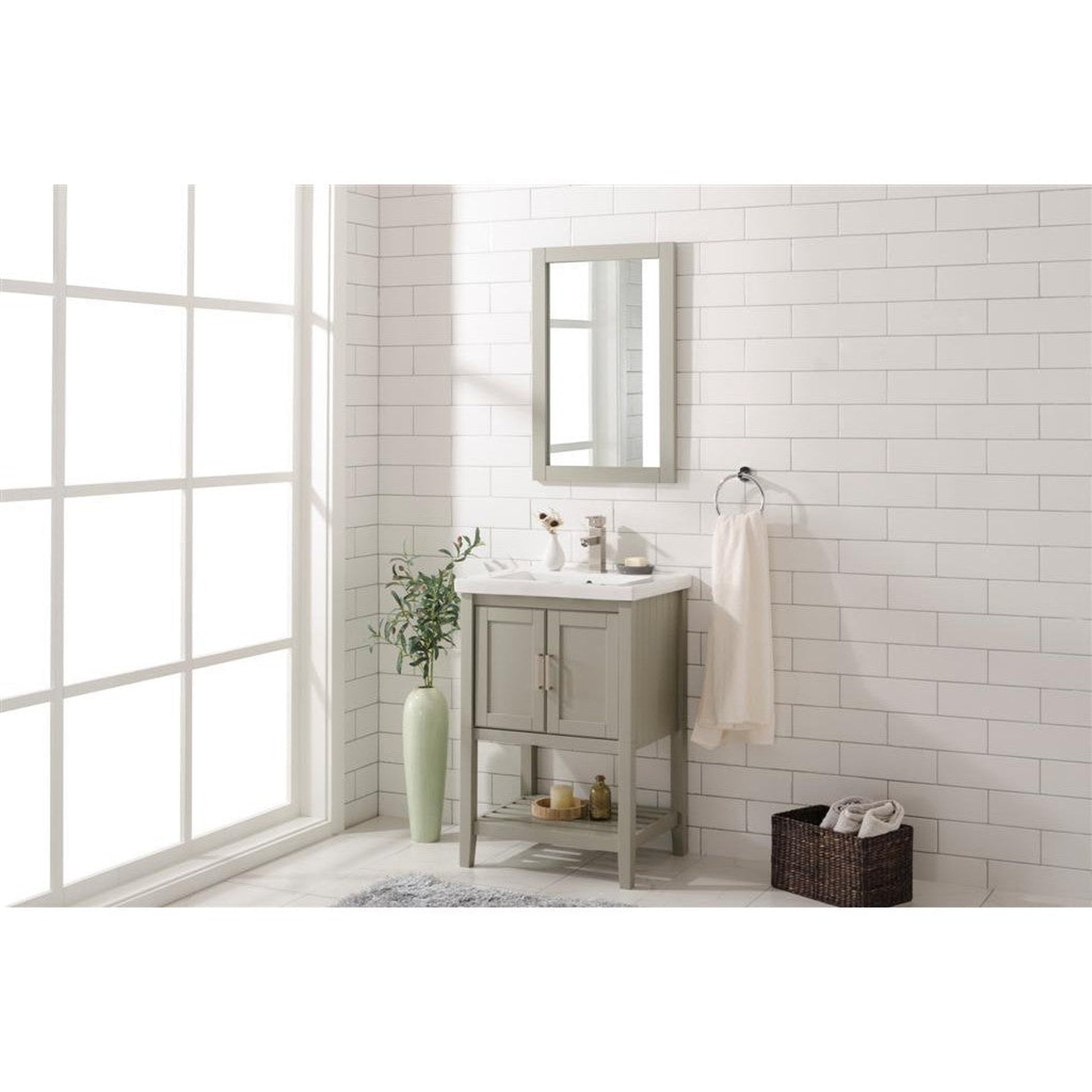Legion Furniture WLF9024 24" White Gray Freestanding Vanity Cabinet With White Ceramic Top and Sink