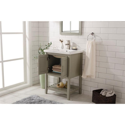 Legion Furniture WLF9024 24" White Gray Freestanding Vanity Cabinet With White Ceramic Top and Sink