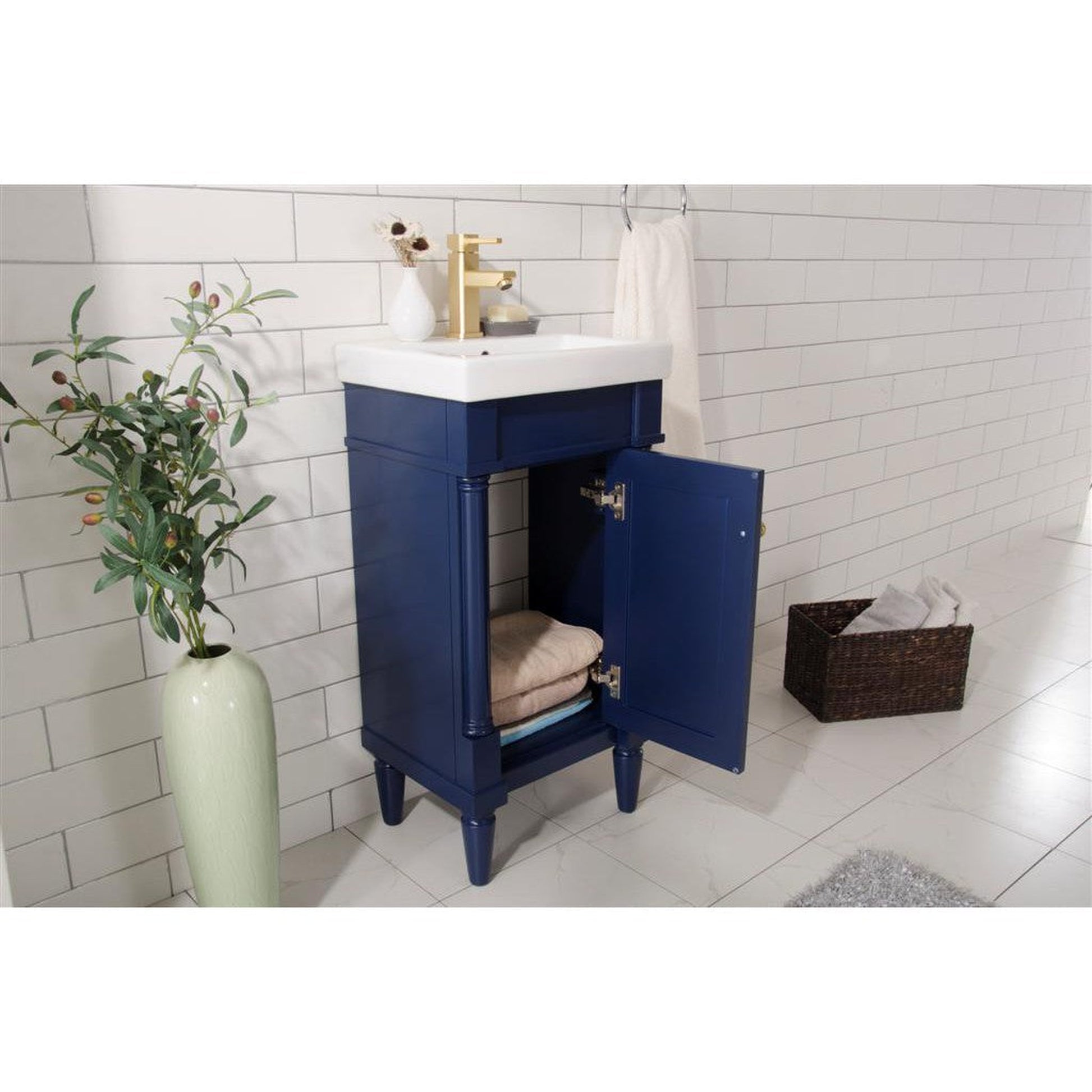 Legion Furniture WLF9218 18" Blue Freestanding Vanity Cabinet With White Ceramic Top and Sink