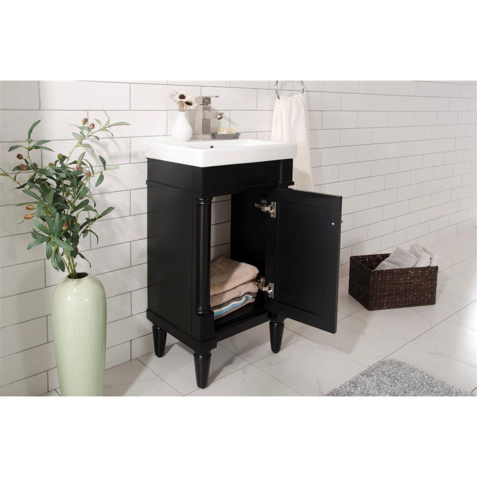 Legion Furniture WLF9218 18" Espresso Freestanding Vanity Cabinet With White Ceramic Top and Sink