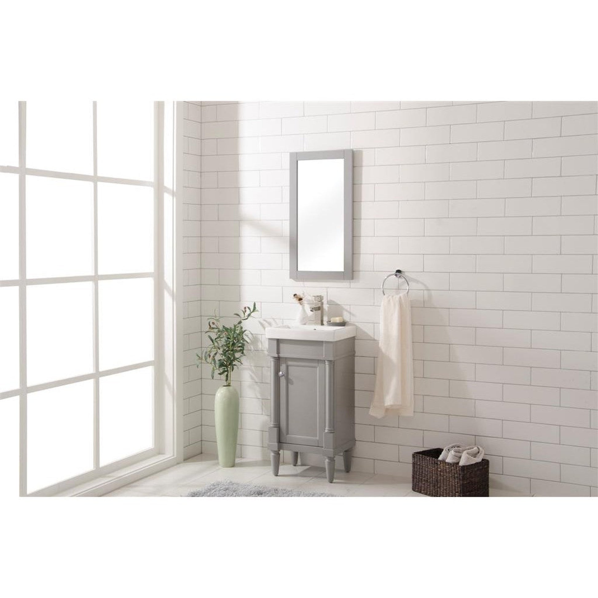 Legion Furniture WLF9218 18" Gray Freestanding Vanity Cabinet With White Ceramic Top and Sink