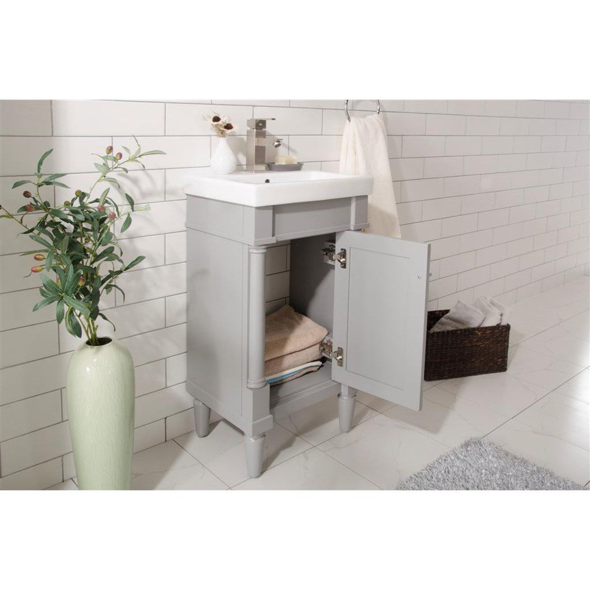 Legion Furniture WLF9218 18" Gray Freestanding Vanity Cabinet With White Ceramic Top and Sink