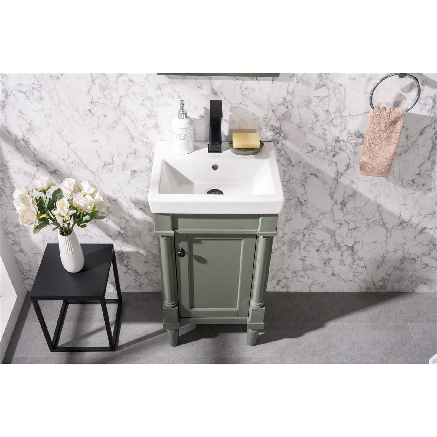 Legion Furniture WLF9218 18" Pewter Green Freestanding Vanity Cabinet With White Ceramic Top and Sink