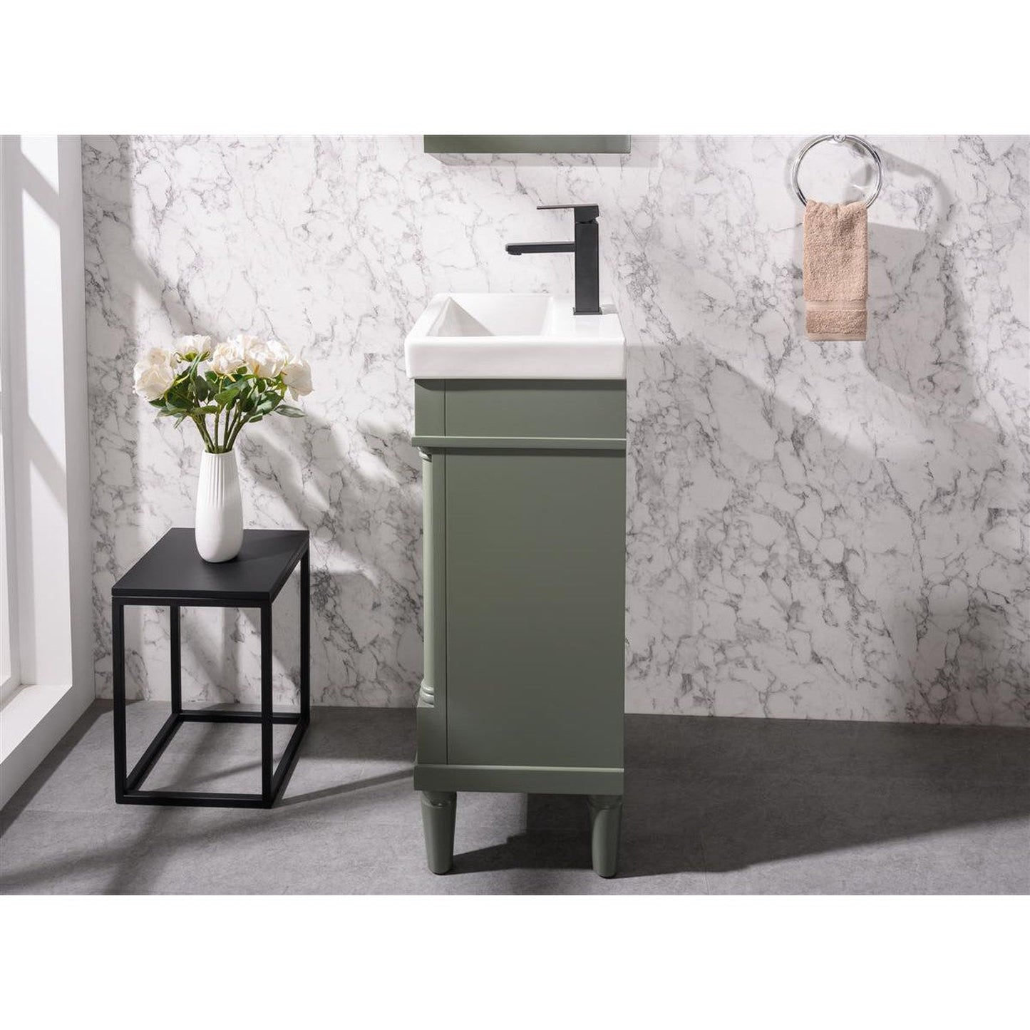 Legion Furniture WLF9218 18" Pewter Green Freestanding Vanity Cabinet With White Ceramic Top and Sink