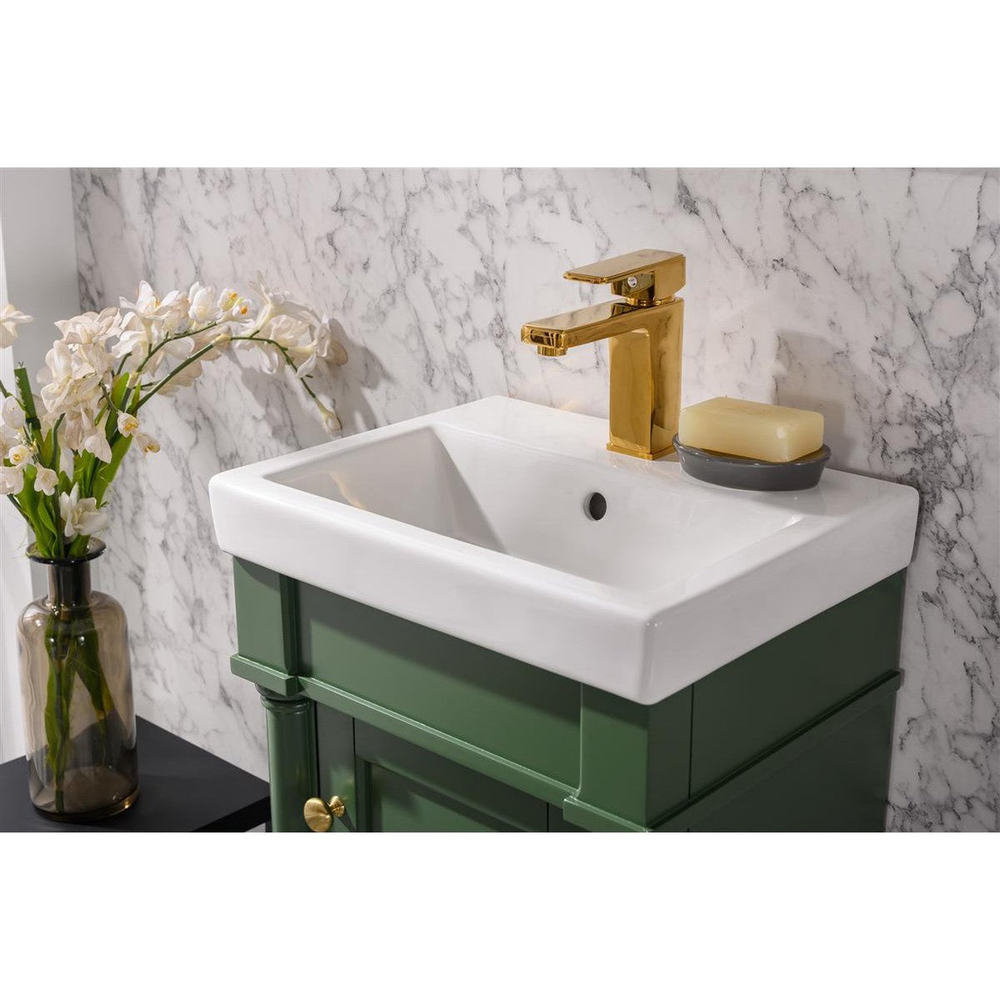 Legion Furniture WLF9218 18" Vogue Green Freestanding Vanity Cabinet With White Ceramic Top and Sink