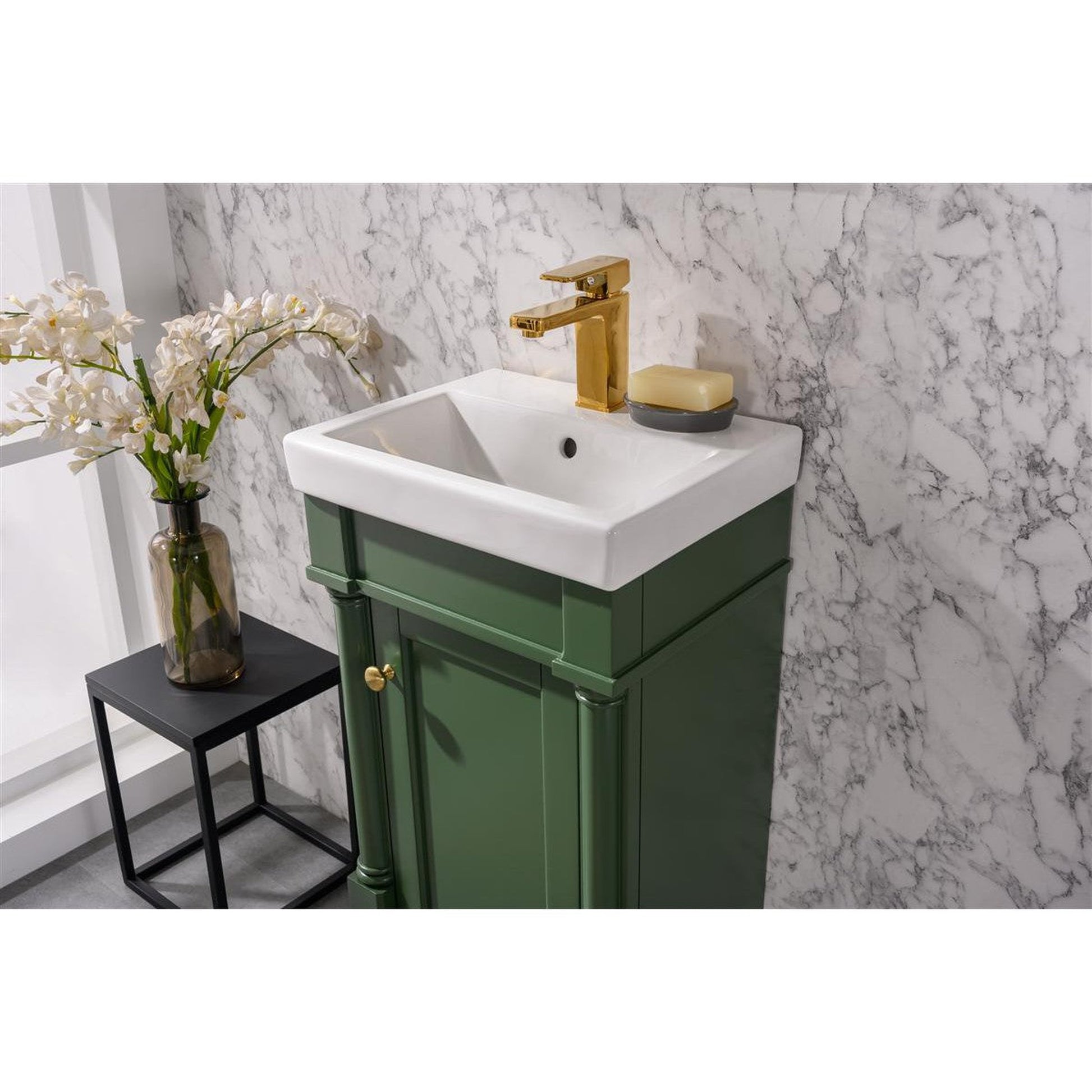 Legion Furniture WLF9218 18" Vogue Green Freestanding Vanity Cabinet With White Ceramic Top and Sink