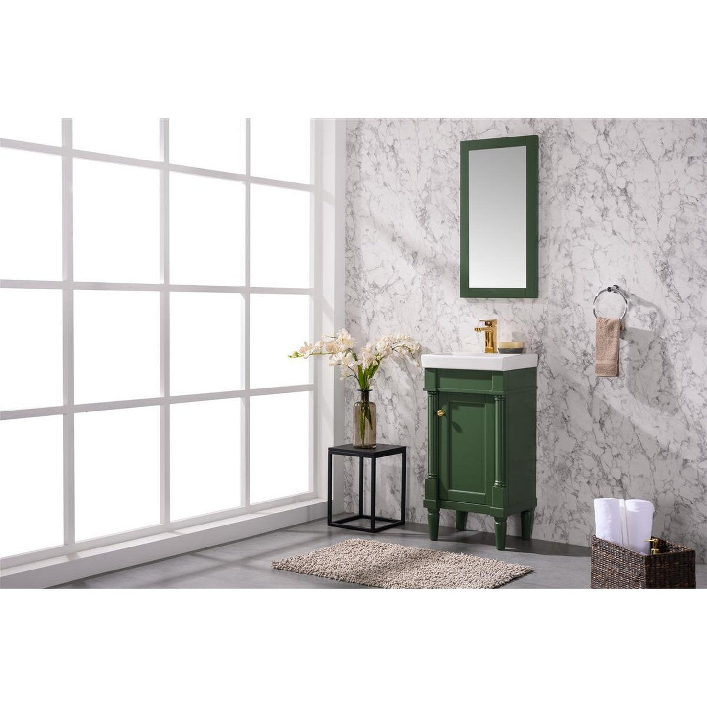 Legion Furniture WLF9218 18" Vogue Green Freestanding Vanity Cabinet With White Ceramic Top and Sink