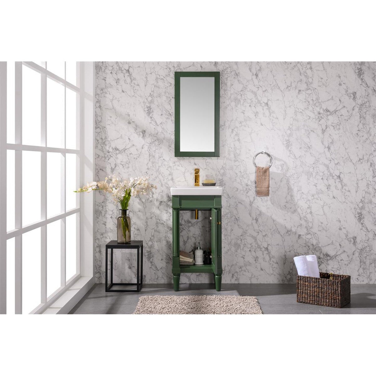 Legion Furniture WLF9218 18" Vogue Green Freestanding Vanity Cabinet With White Ceramic Top and Sink